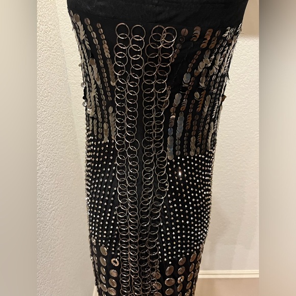 Alice + Olivia Studded Liquid Gunmetal One Shoulder Bodycon Mini Dress Black M - Picture 6 of 9